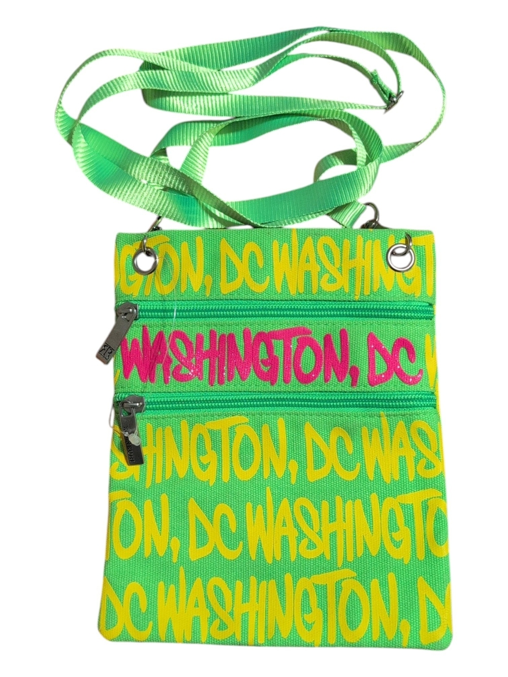 Robin Ruth Neon Green Crossbody with Yellow and Pink Washington DC Print